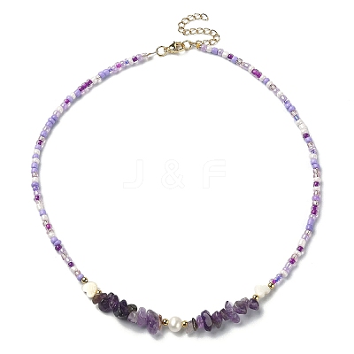 3Pcs 3 Style Dyed Natural Mixed Gemstone Chips & Shell Heart & Pearl Beaded Necklaces Set NJEW-JN04354-1