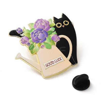 Black Cat & Flower Enamel Pins JEWB-Z048-09G-01-1