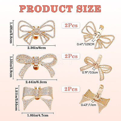 6Pcs 3 Styles Bowknot Alloy Rhinestone Shoe Decorations FIND-CP0002-22B-1