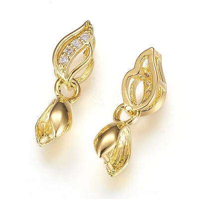 Long-Lasting Plated Brass Micro Pave Cubic Zirconia Ice Pick Pinch Bails ZIRC-F063-03G-1
