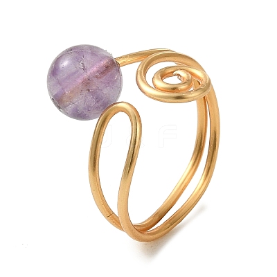 Natural Amethyst Cuff Open Rings RJEW-JR01071-02-1