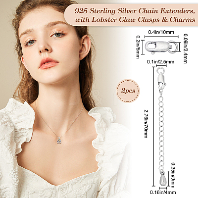 2Pcs 925 Sterling Silver Chain Extenders STER-BBC0005-77-1
