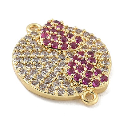 Rack Plating Brass Micro Pave Clear Cubic Zirconia Flat Round Connector Charms KK-A234-040G-01-1