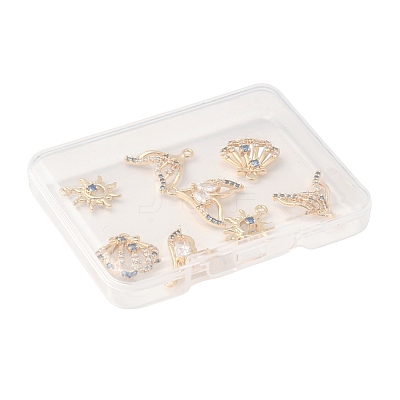 8Pcs 4 Styles Brass Micro Pave Cubic Zirconia Pendants KK-FS0001-96-1