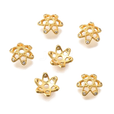 Brass Micro Pave Clear Cubic Zirconia Bead Caps KK-G600-21G-1