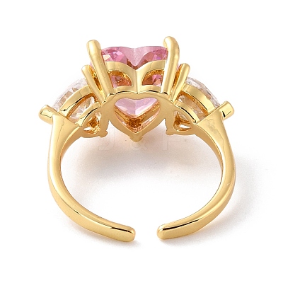 Sparkling Heart Cubic Zirconia Cuff Ring for Valentine's Day RJEW-C017-06G-02-RS-1