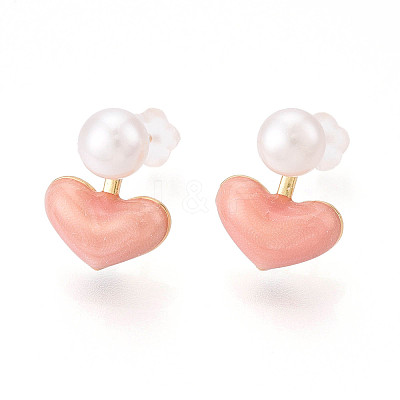 Heart Brass Natural Pearl Stud Earrings PEAR-N020-06Y-1