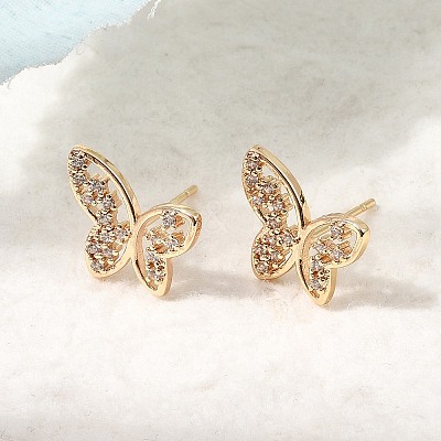 Brass Micro Pave Cubic Zirconia Stud Earrings KK-CBA7960-11G-1