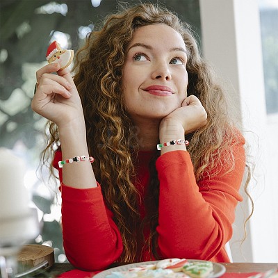 Christmas Tree & Snowman & Mushroom Stretch Bracelet BJEW-TA00257-1