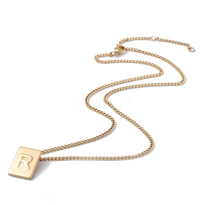 Stainless Steel Initial Letter Rectangle Pendant Necklace for Men Women LS-NJEW-E090-01G-18-1