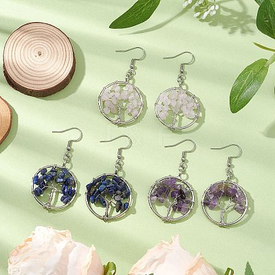 Natural Mixed Stone & Brass Dangle Earring EJEW-JE05981-1