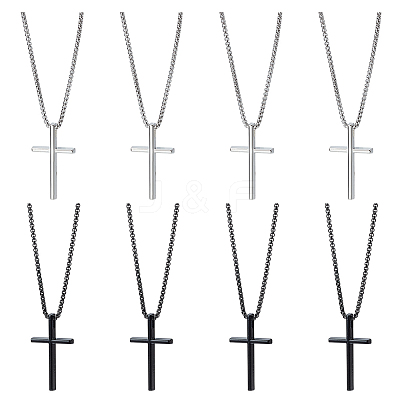 8Pcs 2 Colors Alloy Cross Pendant 667 Stainless Steel Box Chain Necklaces NJEW-GO0001-23-1