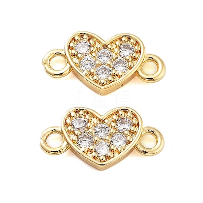 Rack Plating Brass Pave Clear Cubic Zirconia Heart Links Connector Charms KK-S379-26G-1