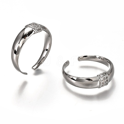 Brass Micro Pave Clear Cubic Zirconia Cuff Rings RJEW-C100-20P-1