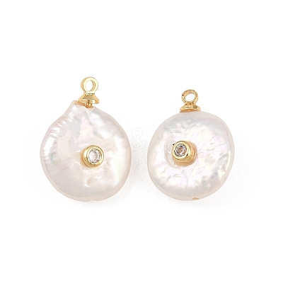 Brass Micro Pave Cubic Zirconia with Natural Pearl Pendants KK-Z146-07C-1