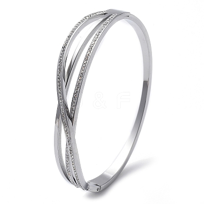 304 Stainless Steel Polymer Clay Rhinestone Hinged Bangles for Women BJEW-A011-16P-1