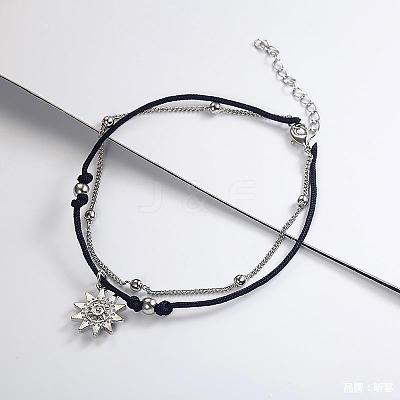 Sun Alloy Charm Waxed Cord Double Layer Anklets for Women FS-WG12E23-01-1