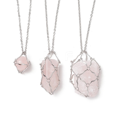 Non-Tarnish 3Pcs 3 Styles 304 Stainless Steel Cable Chain Macrame Pouch Empty Stone Holder Necklace Making NJEW-JN04971-1