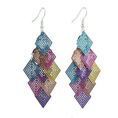 430 Stainless Steel Rhombus Dangle Earrings EJEW-A137-01P-03-1