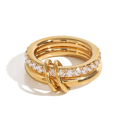 Stainless Steel Micro Pave Clear Cubic Zirconia Stacking Finger Rings FS-WGF4BA8-01-1