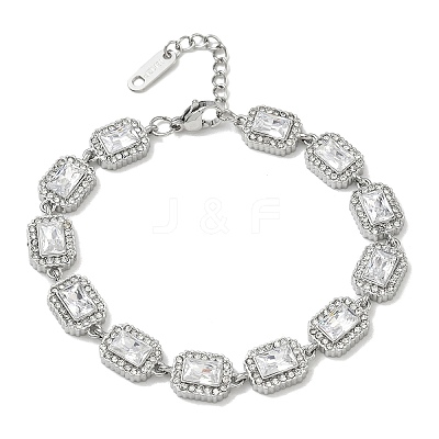 304 Stainless Steel Full Rhinestone Rectangle Link Chain Bracelets SA-CBABBEA-03P-1