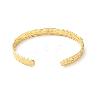 Rack Plating Brass Flat Round Hammered Open Cuff Bangle for Women BJEW-M231-01G-1