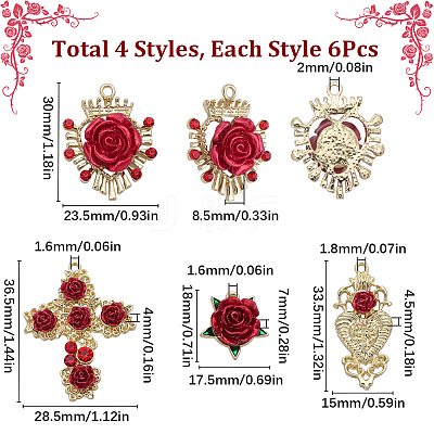 24Pcs 4 Styles Alloy Rhinestone Pendants FIND-SC0005-71-1