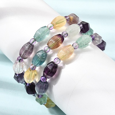 Natural Rainbow Fluorite Faceted Lantern Beaded Stretch Bracelets with Seed Beads for Women GG-CBA3F02-02-1