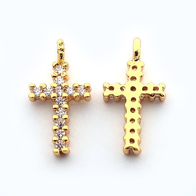 Brass Micro Pave Cubic Zirconia Latin Cross Pendants ZIRC-N009-32G-1