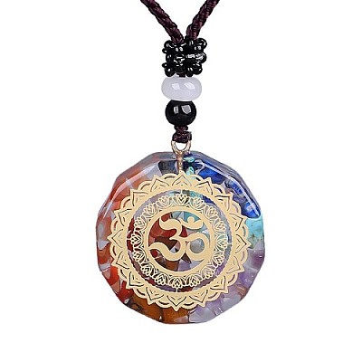 Orgonite Chakra Natural & Synthetic Mixed Stone Pendant Necklaces QQ6308-4-1