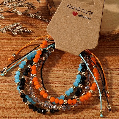 Handmade Summer Vacation Style Synthetic Quartz Braided Beaded Bracelet Sets for Women Girl LE3728-9-1