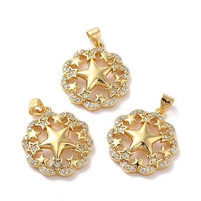 Rack Plating Brass Micro Pave Cubic Zirconia Pendants X-KK-A160-11G-1