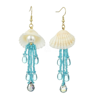 Shell & Glass Seed Bead Dangle Earrings EJEW-MZ00740-1