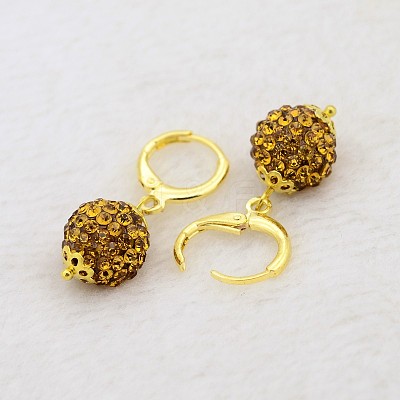 Dangling Round Ball Resin Rhinestone Earrings EJEW-J080-17G-1