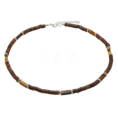 Bohemian Summer Cuboid Natural Tiger Eye & Coconut Heishi Beaded Necklaces TY7189-4-1