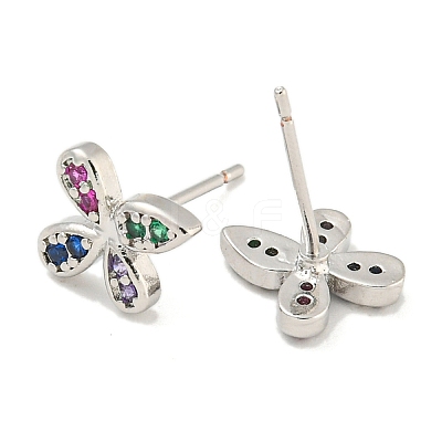Rack Plating Brass Micro Pave Clear Cubic Zirconia Stud Earrings EJEW-N055-02P-RS-1