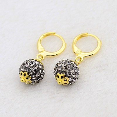 Dangling Round Ball Resin Rhinestone Earrings EJEW-J080-12G-1