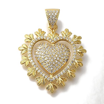 Heart Rack Plating Brass Micro Pave Clear Cubic Zirconia Pendant KK-U019-18G-03-1