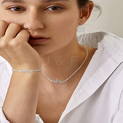 Butterfly Alloy with Crystal Rhinestone Pendant Necklace & Hoop Earring & Link Bracelet SJEW-LP0001-97-1