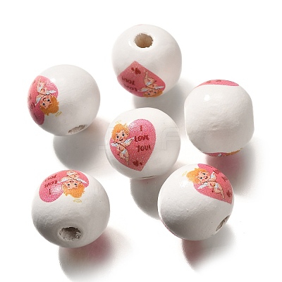 Valentine's Day Element Printed Wood Beads WOOD-R002-01-12-1