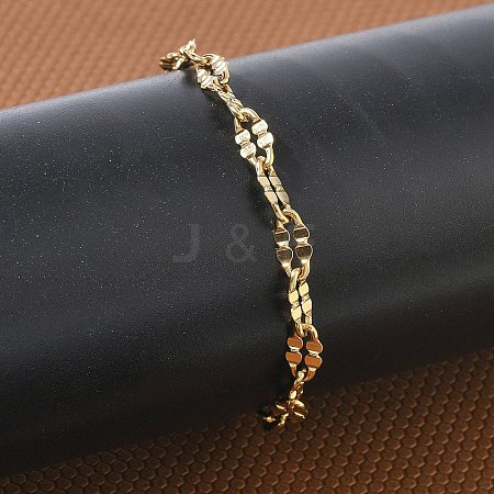304 Stainless Steel Dapped Chains Bracelets for Women BJEW-D466-08C-G-1