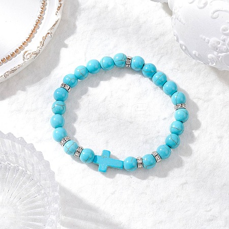 Synthetic Turquoise Beaded Stretch Bracelets for Women BJEW-JB12288-03-1