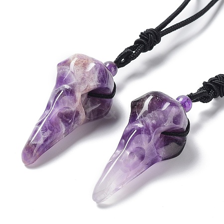 Natural Amethyst Plague Doctor Pendant Necklace with Nylon Rope NJEW-H009-01-10-1