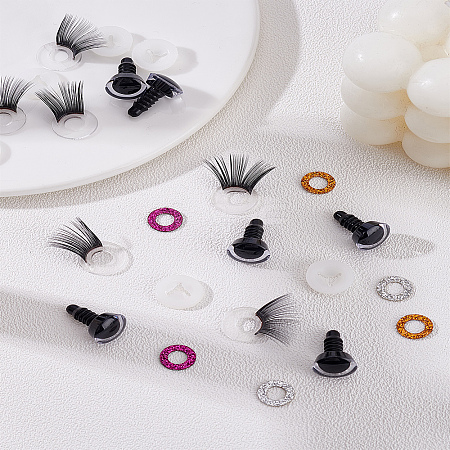 6Pcs 3 Colors Glitter Plastic Doll Craft Eyes with Eyelashes DOLL-LP0001-27-1