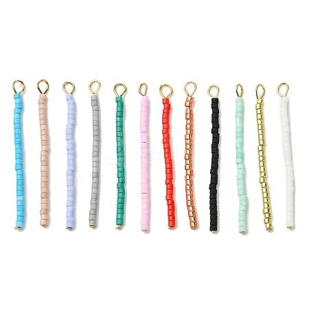 Cylinder Seed Beads with 304 Stainless Steel Flat Head Pins Pendants PALLOY-JF03293-1