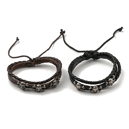 PU Leather & Waxed Cords Triple Layer Multi-strand Bracelets BJEW-F468-10-1