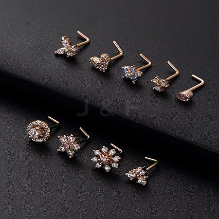 316L Surgical Stainless Steel Pearl Pink Cubic Zirconia L-Shaped Nose Rings WG135CD-08-1