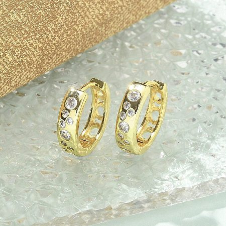 Brass Micro Pave Clear Cubic Zirconia Hoop Earrings EJEW-C122-01G-1