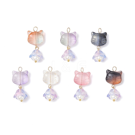 7Pcs Handmade Lampwork Pendants PALLOY-JF04245-02-1