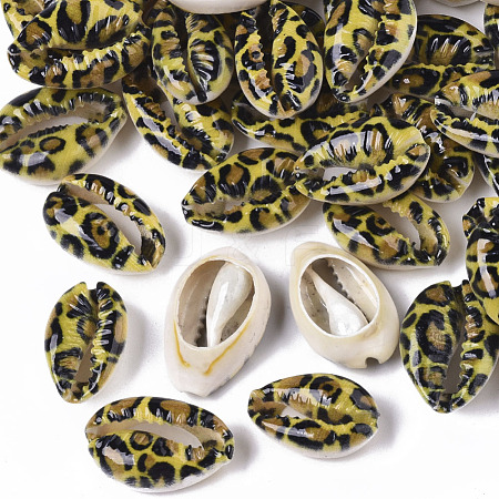 Printed Natural Cowrie Shell Beads X-SSHEL-R047-01-B06-1